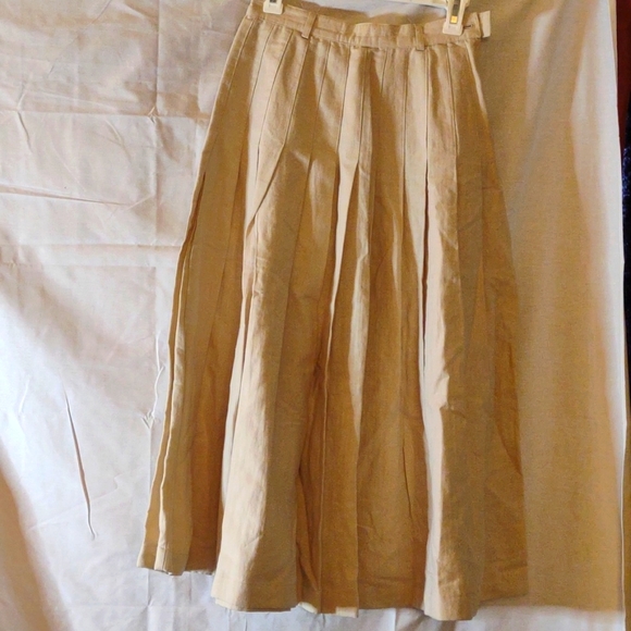 Vintage Long Beige Cream/ Tan Linen Blend Pleated Skirt by Outback Red -Size 8 - Picture 1 of 9